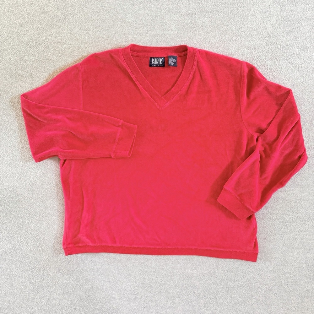 Vintage Bill Blass Sport Shirt Women's XL Red Velour‎ Top Christmas Holiday 90's